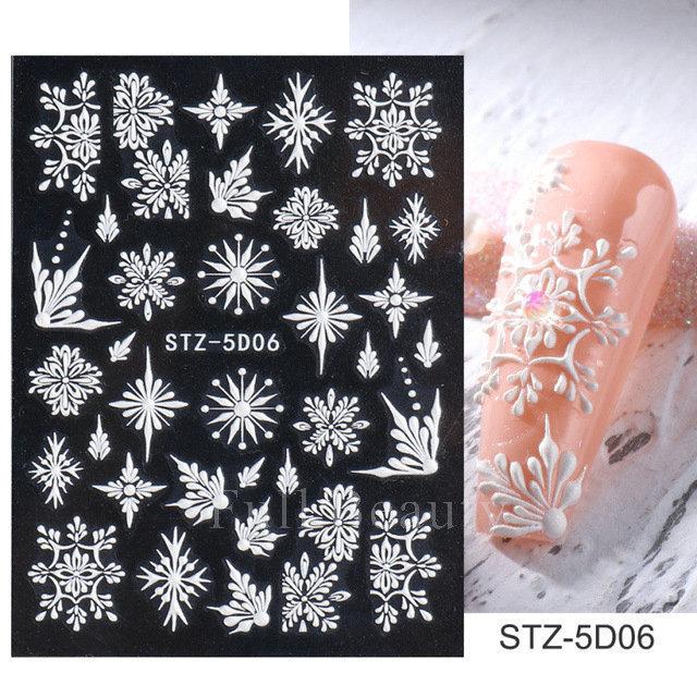 Nail Art Sticker Winter Christmas Snowflake Elk Santa Claus Christmas Ball 5D Embossed Nail Art Sticker
