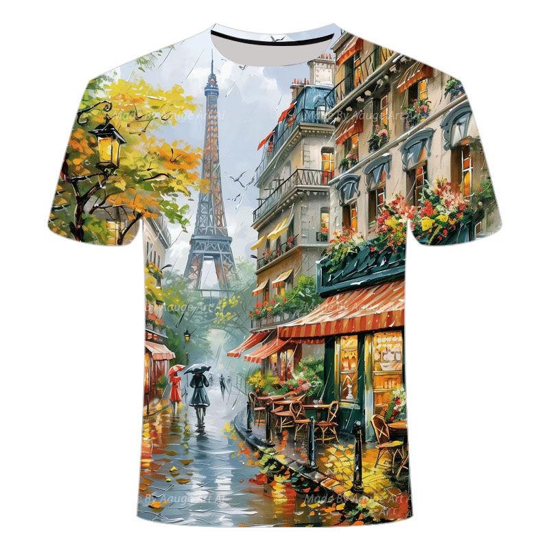 

Летняя новинка 2024 года, мужская и женская футболка с круглым вырезом и 3D-принтом, взрывной стиль, серия «Красивые пейзажи» XS