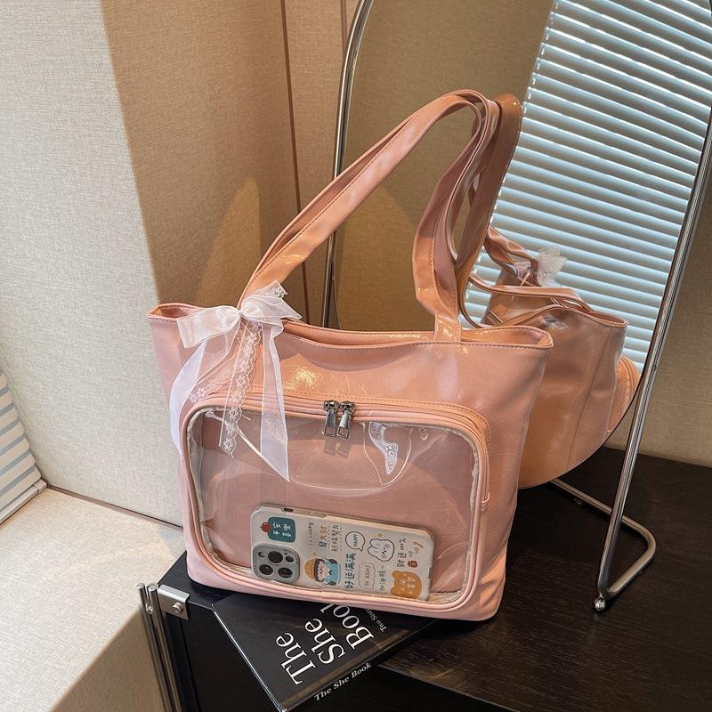 

Large capacity portable women s new casual commuter shoulder bag fashionable versatile tote bag розовый