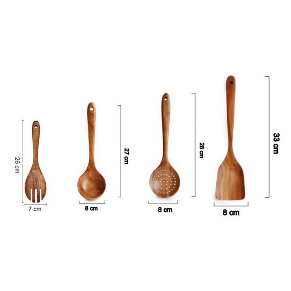 Wood Cooking Utensils Set of 4 Safe Natural Wood Cooking Spoons Kitchen Cookware Large Soup Spoon Cooking Utensils Spatula