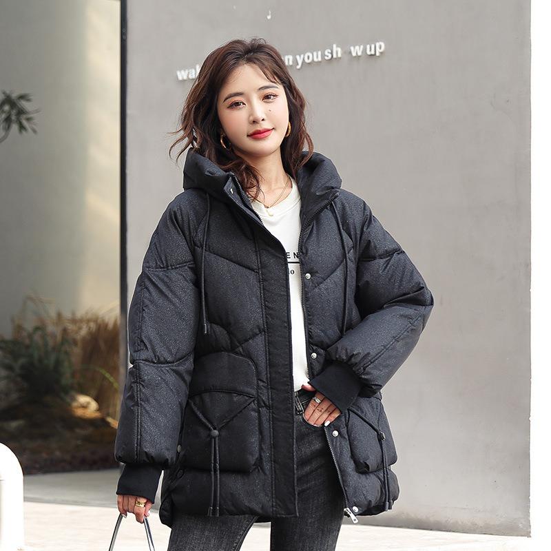Women's winter down cotton-padded clothes Women's loose hooded cotton-padded jacket Loose versatile thickened warm jacket