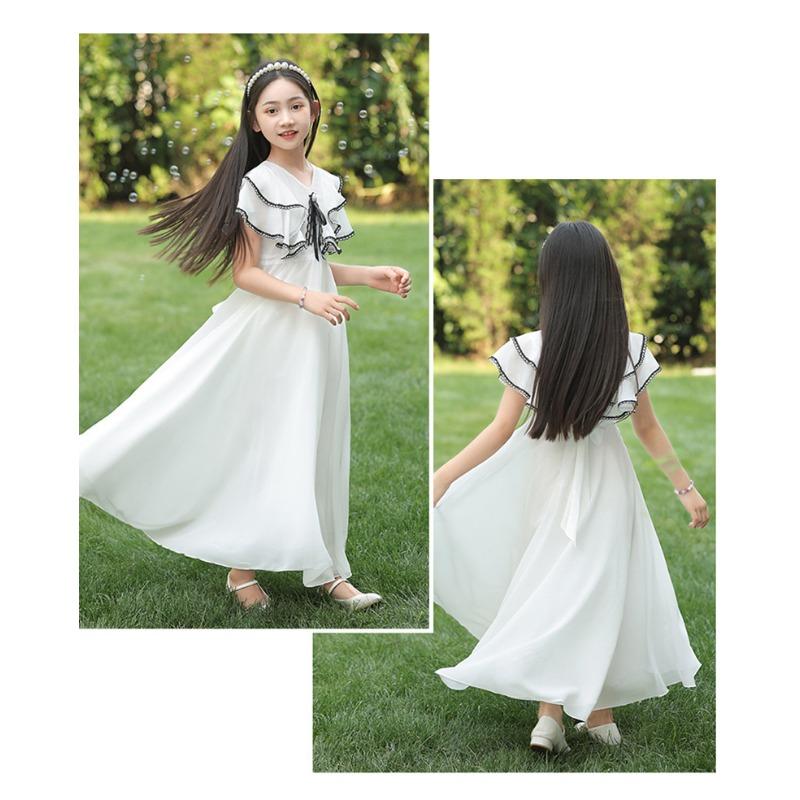 Girls Beach Summer Princess Dress Short Sleeve Solid Color