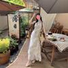 Lotus Leaf Edge Floral Chiffon Slightly Fat Mm Coffee Break French High-end Sweet Floral Dress Women's Seaside Vacation Style
