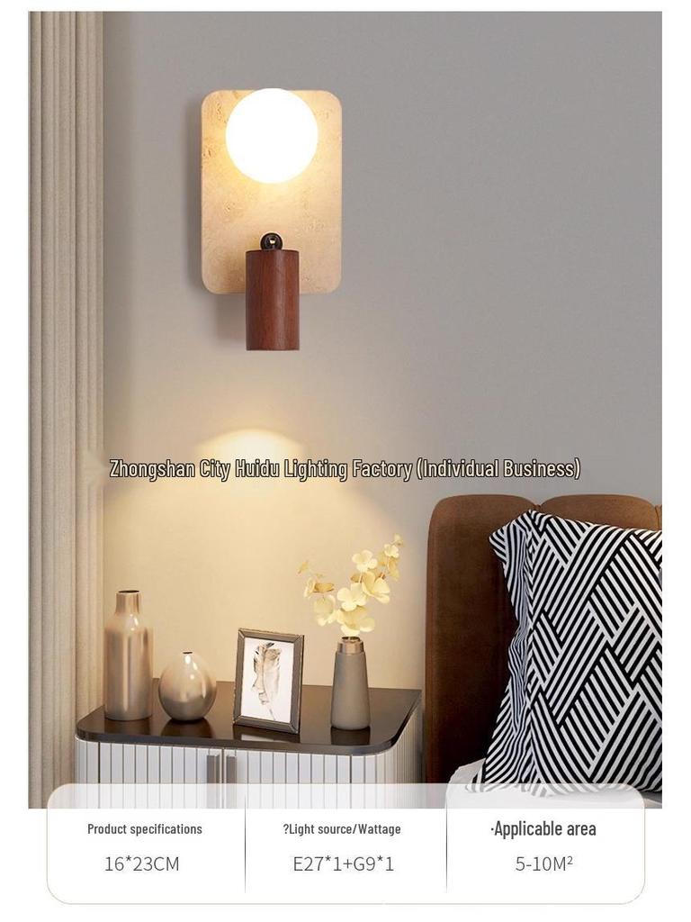 Yellow Travertine Wabi-Sabi Wall Lamp for Bedroom, Hotel, or Corridor