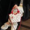 Hong Kong Style Retro Design Bag 2025 New Trendy Fashion Cherry Print Crossbody Bucket Bag Contrasting Color Texture Shoulder Bag