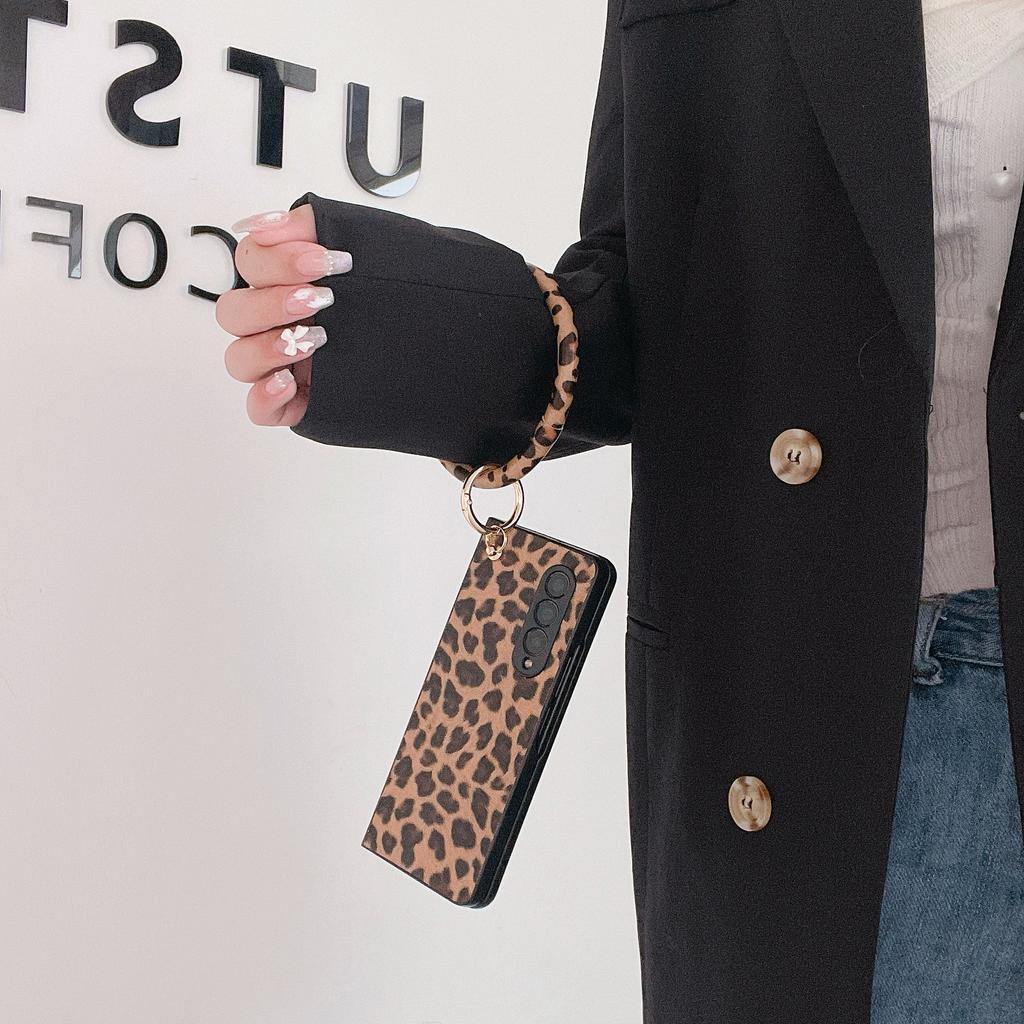 Applicable To Samsung ZFold6 Mobile Phone Case Brown Leopard Print Ring Zfold5 Folding Screen Portable Protective Case PC Hard Case