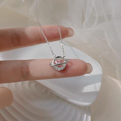 Love Pink Diamond Necklace Jewelry Women's Light Luxury Sweet Temperament Girl Surrounding Heart Zircon Stainless Steel Clavicle Chain