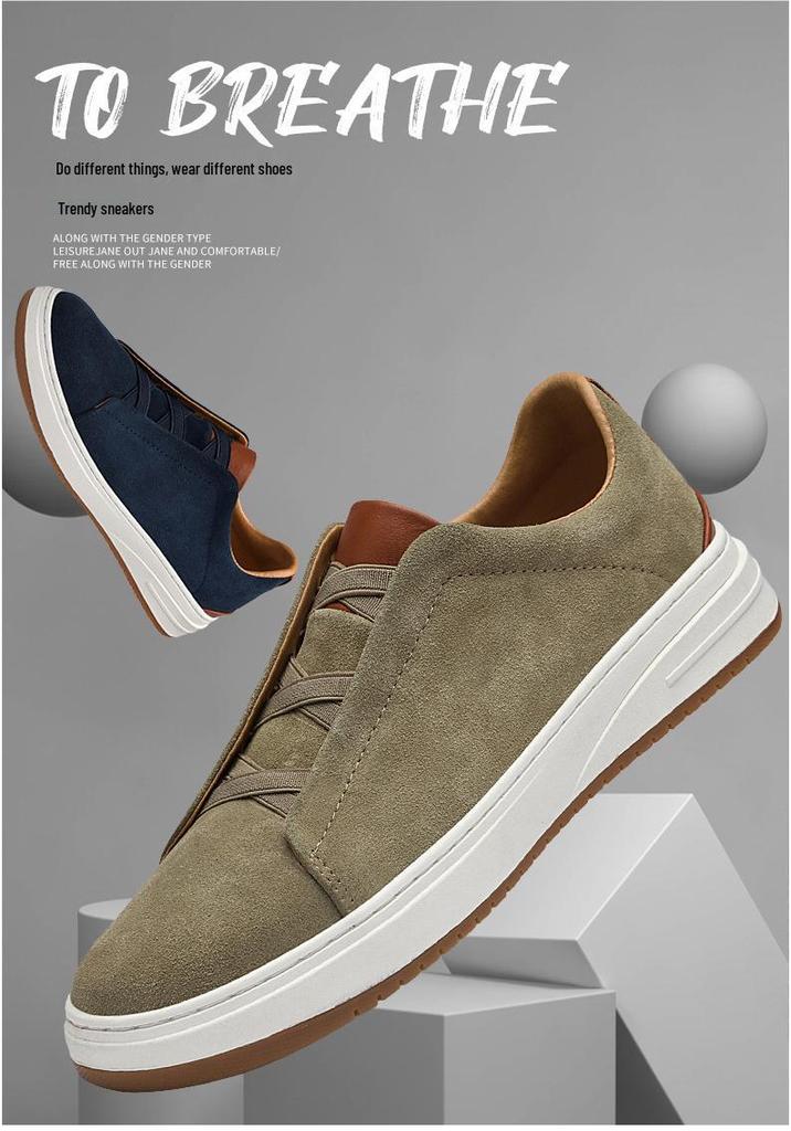 Men's Retro Genuine Leather Suede Slip-On Casual Shoes with Soft Sole - Trendy Black