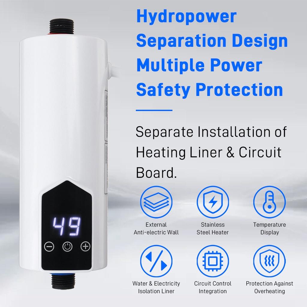 5500W IPX4 Heater Touch Control Instant Electric Water Heating Shower Set Mini LCD Digital Display Kitchen Bathroom Tankless Hot Water Faucet