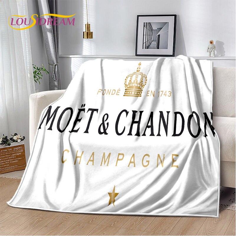 Champagner Moet &; Chandon-Decke, Flanelldecke, Überwurf, warme Decke für Zuhause, Wohnzimmer, Schlafzimmer, Betten, Sofa, Büro, Geschenke