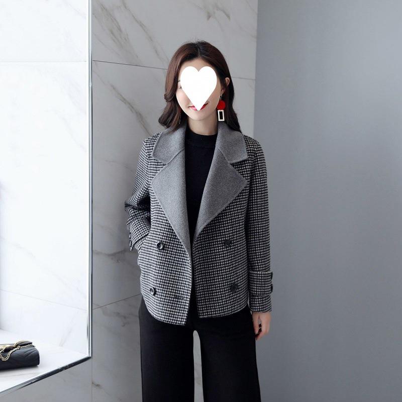 Palton Scurt Plaid pentru Femei Toamnă și Iarnă Temperament Coreean Joker Palton de Lână