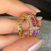 Vintage Open Ring Classic Two Tone Jewelry with Red Ruby and Purple Diamond for Women