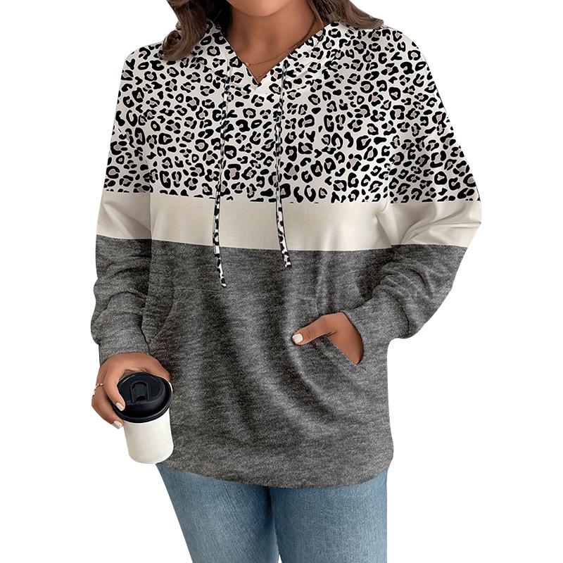 European and American Autumn and Winter Women's Hoodie Leopard Print Top Pullover Hooded Sweater