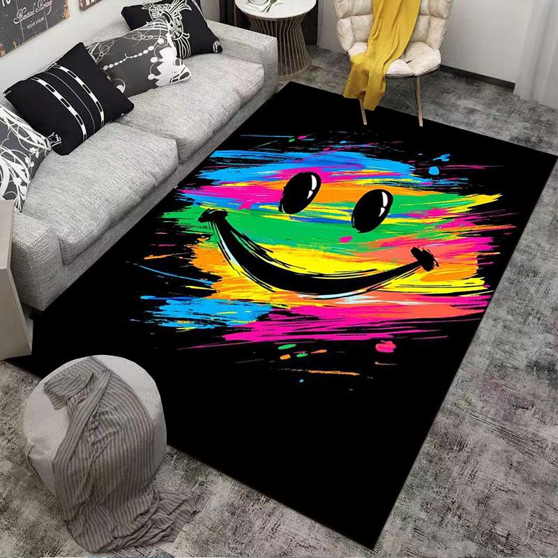 Colorful Smiley Face Carpet Set Black Carpet Set (1 Duvet Cover, 2 Pillowcases, Duvet Not Included)