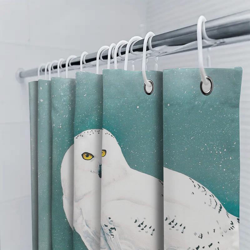 Winter Snow Owl Bathing Set White Waterfall Print Shower Curtain for Bathroom Decor Home Decoration Waterproof Fabric with Hooks