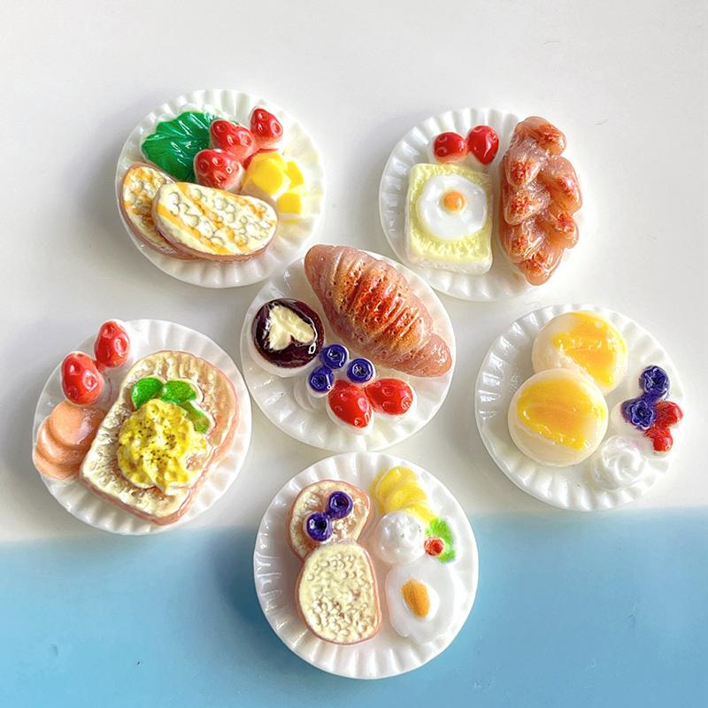 6Pcs/Set Doll House Scene Ornaments Diy Miniature Landscape Fairy Garden Decors Accessories Dollhouse Mini Dim Sum Platter
