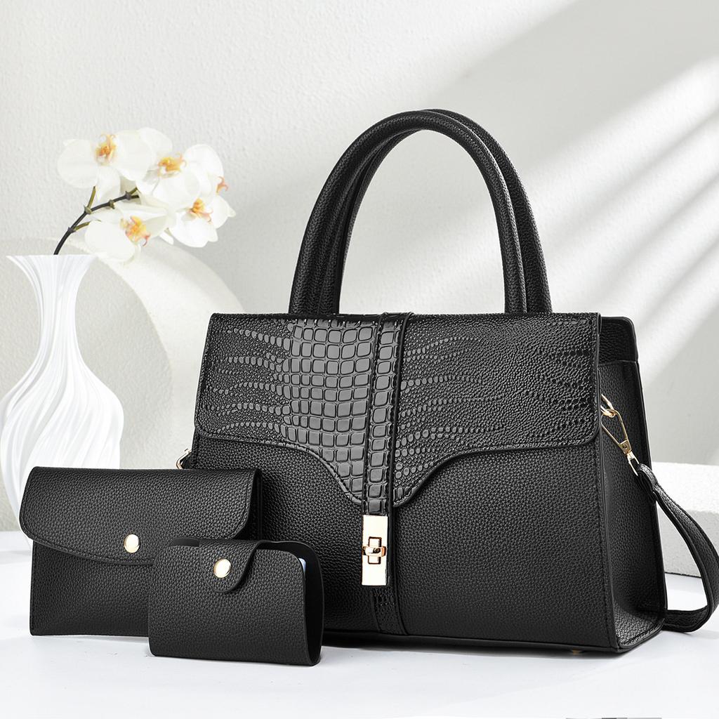 Casual large-capacity tote handbag 2026 new textured crocodile pattern simple shoulder child and mother bag