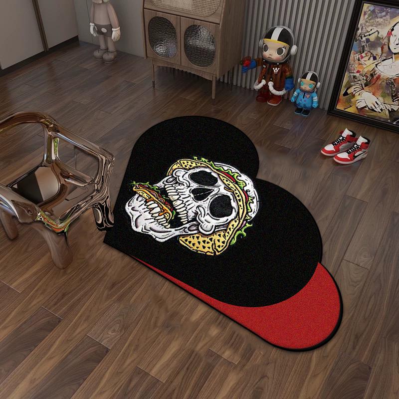 

Black White Smiling Face Skull Soft Carpet Decor Home Bedroom Bedside Creative Rug Living Room Non-slip Plush Love Floor Mats 60x90cm