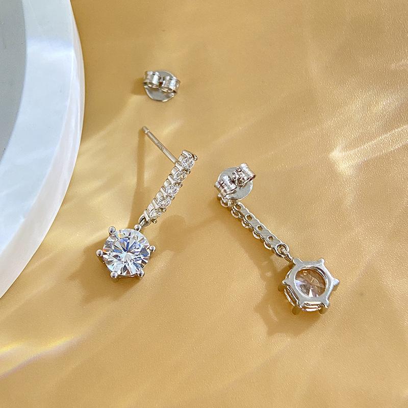 6.5mm Drop Dangle Moissanite Earrings S925 Sterling Silver Linear Chain Fine Jewelry For Women