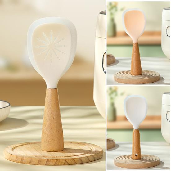 Silicone Rice Spoon for Cooker Ergonomic Handle Spoon Scratch-Resistant Non-Stick Essential Kitchen Utensil for Serving Mixing