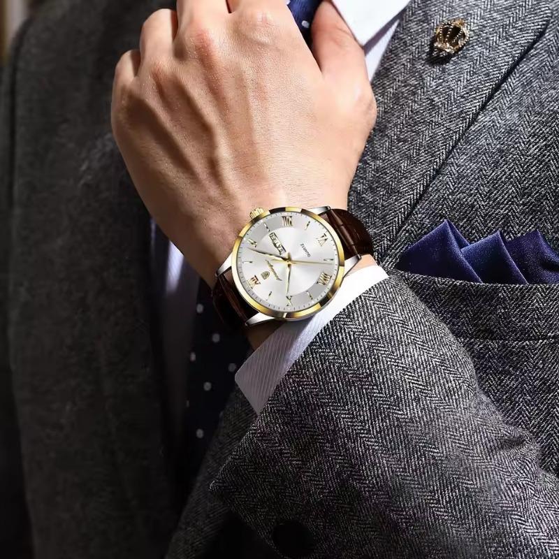 POEDAGAR Luxury Fashion Watch for Man Leather Date Week Casual Quartz Clock Waterproof Luminous Business Watches Reloj