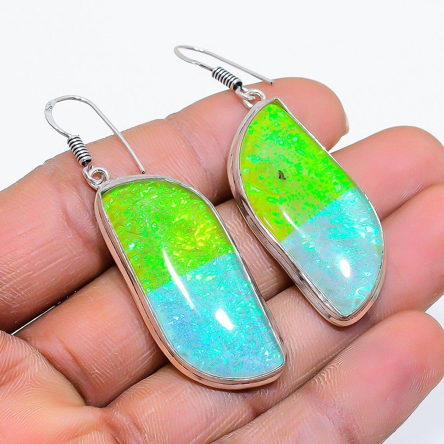 

Green Triplet Opal Gemstone 925 Sterling Silver Jewelry Earring 2.17 SU-10120