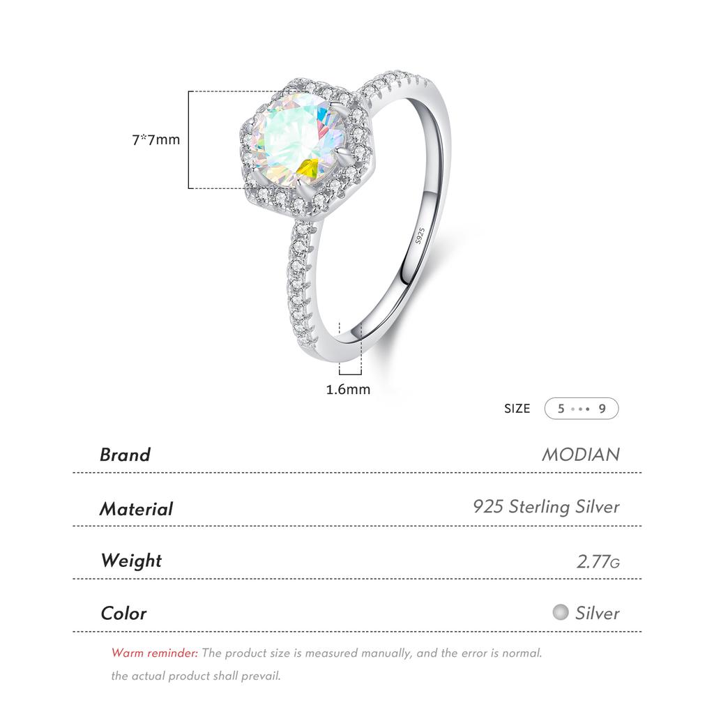 MODIAN 925 Silver Colorful Round CZ Ring Platinum Plated Hexagon Elegant Wedding Engagement Jewelry For Women Gift