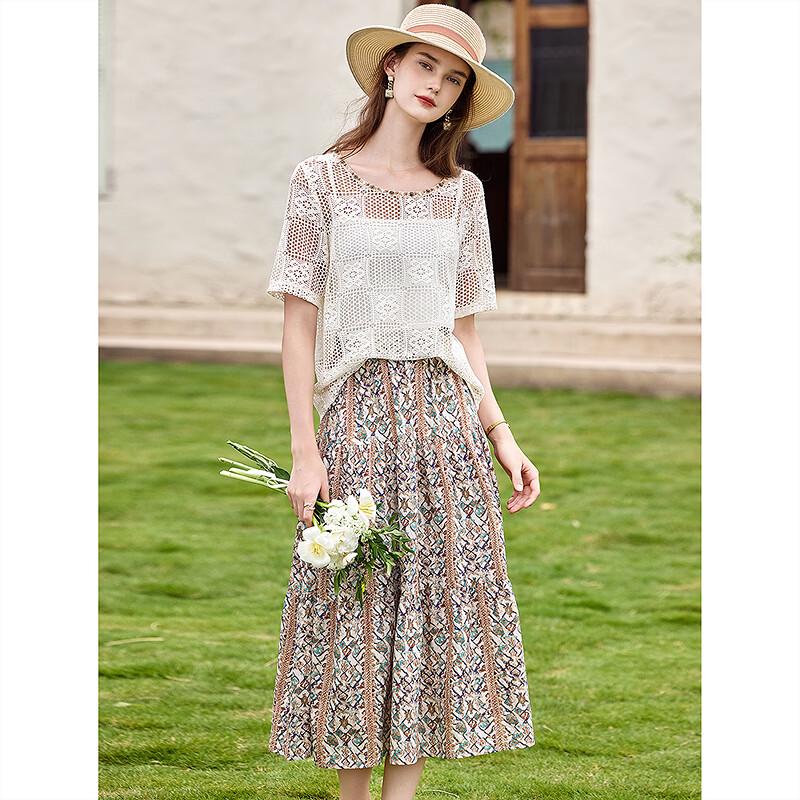 Elegant Summer Knit Top & Floral Skirt Set