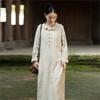 Johnature Women Vintage Shirtdress Turn-down Collar Long Sleeve Autumn Solid Color A-Line Dress
