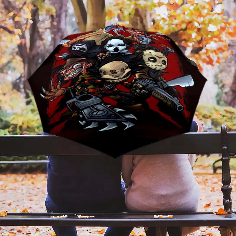 Horror Icons Unite Folding umbrella travel 8 paraphenoid bones Sun umbrella Umbrella printing