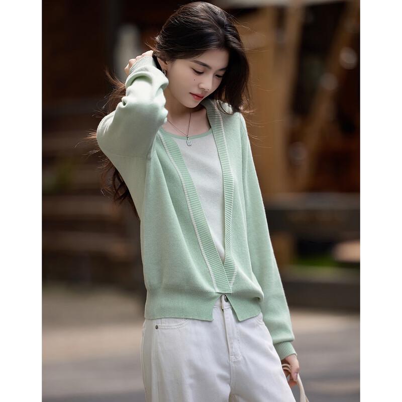 Demana Soft Light Star Yarn Merino Wool Silk Blend Deep V-neck Knit Sweater