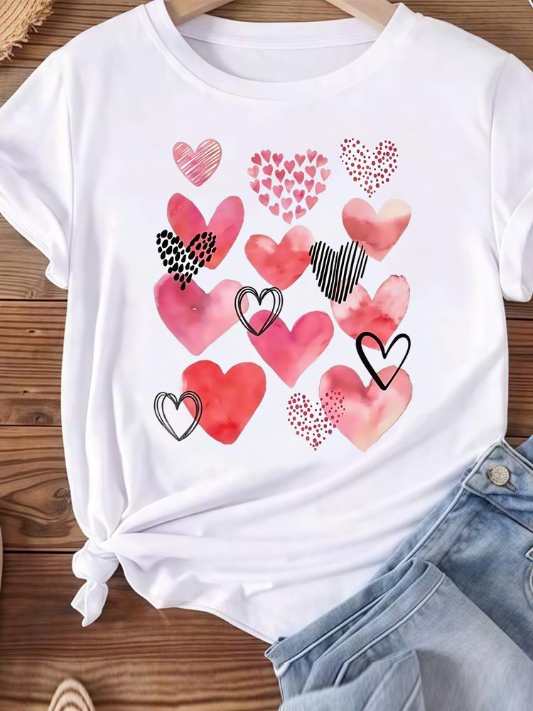(Asian Size) Love Heart Butterfly Trend Women Tee Top Clothing Casual T Shirt Fashion Printed Lady Female Graphic  Short Sleeve T-shirts