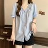 Colorful Button V-neck Women's Shirts Comfortable Casual Summer Blouse Korean Minimalist Versatile Ladies Clothing