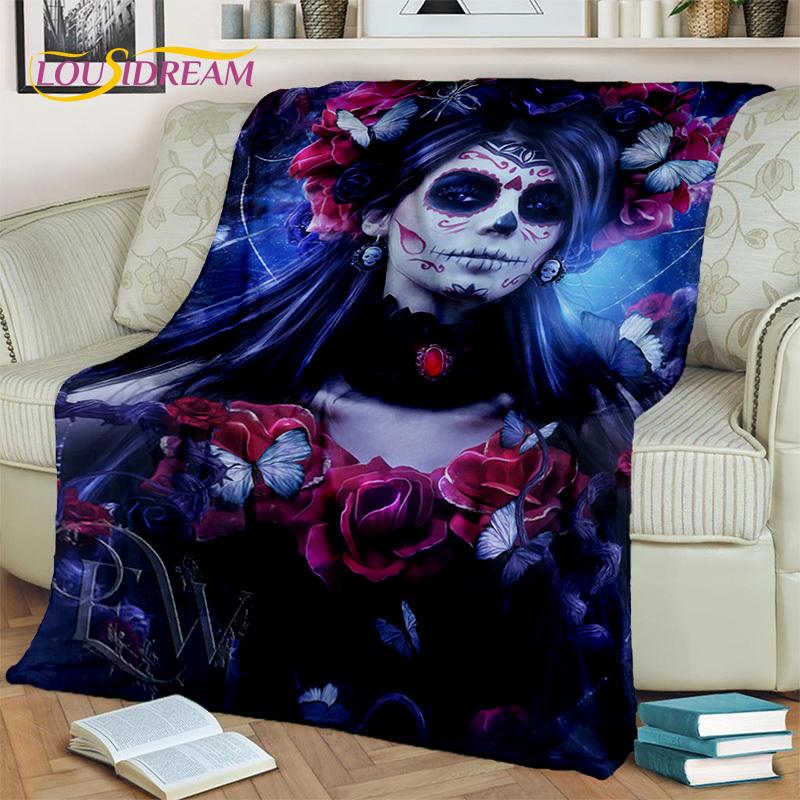 Horror Gothic Weiblicher Schädel Totes Mädchen Decke, Weiche Überwurfdecke für Zuhause Schlafzimmer Bett Sofa Picknick Reise Büro Überdecke Kind
