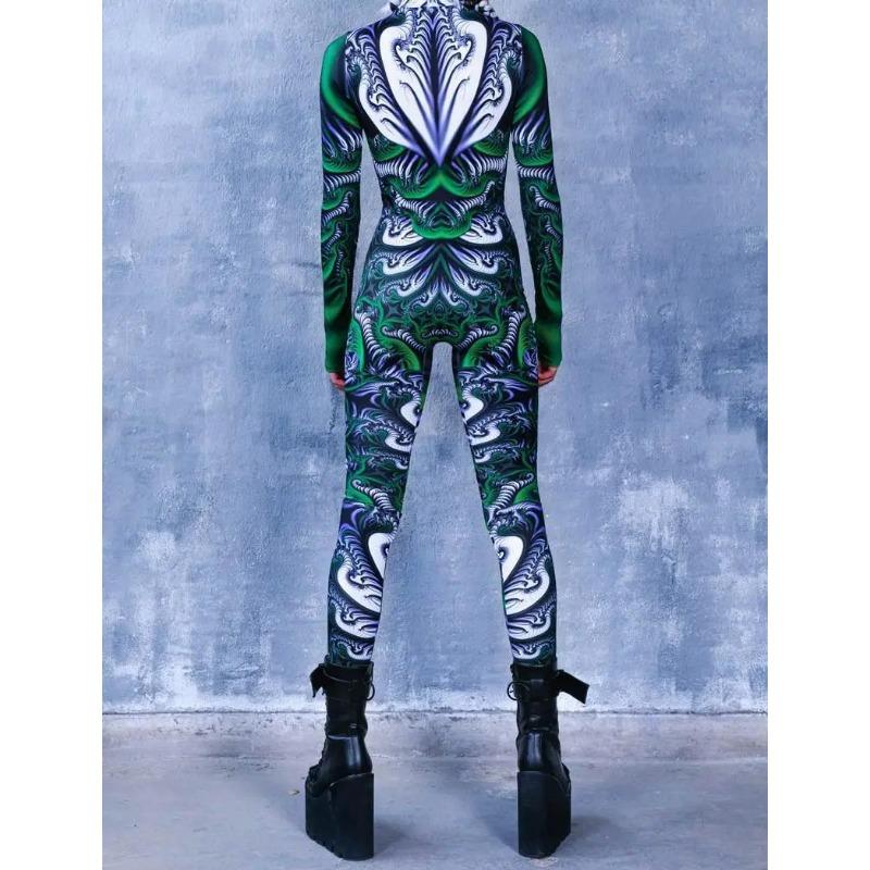 Women 3D Digital Printing Halloween Cosplay Tights Jumpsuit Adult One-piece Carnival Party Stage Show Dance Costume Outfit
