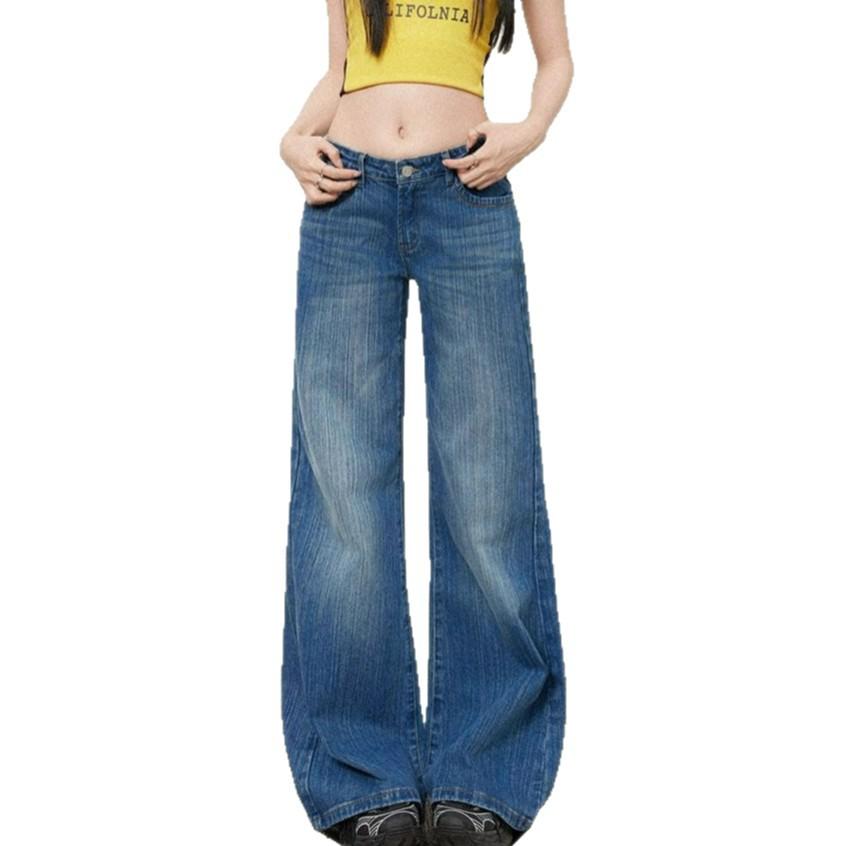 Modische Bequeme Antihaft-Jeans mit Mikro-Schlag für Damen Herbst Retro Niedrige Taille Locker Lässige Schlaghosen Jeans für Damen Lange Denim-Hose