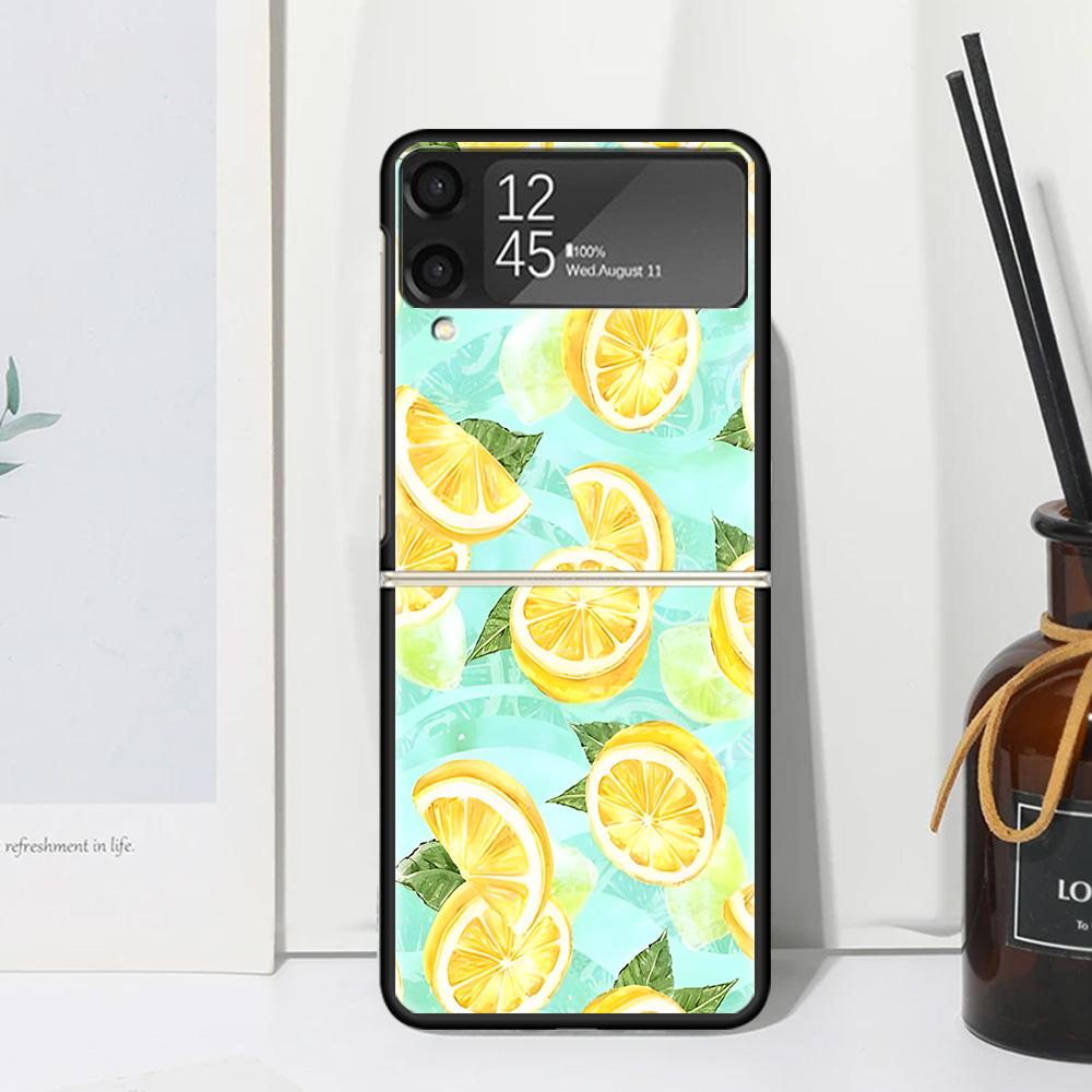 Summer Fruits Lemon Phone Case Cover for Samsung Galaxy Z Flip 7 6 5 4 3 5G Flip3 Flip4 Flip5 ZFlip6 ZFlip7 Black Fundas Clear G