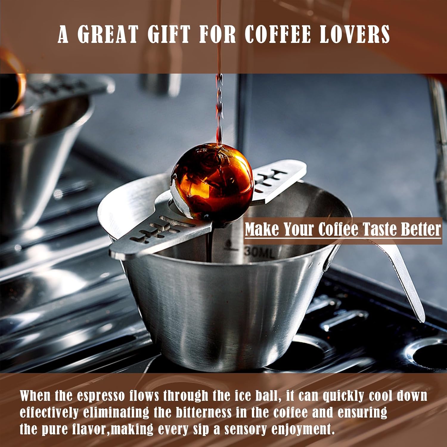 2pic Espresso Frozen Ball for Espresso Coffee Espresso Cooling Tool Stainless Steel Chiller Ball/Ice Sphere, Espresso Cooler (NOT SOLID)