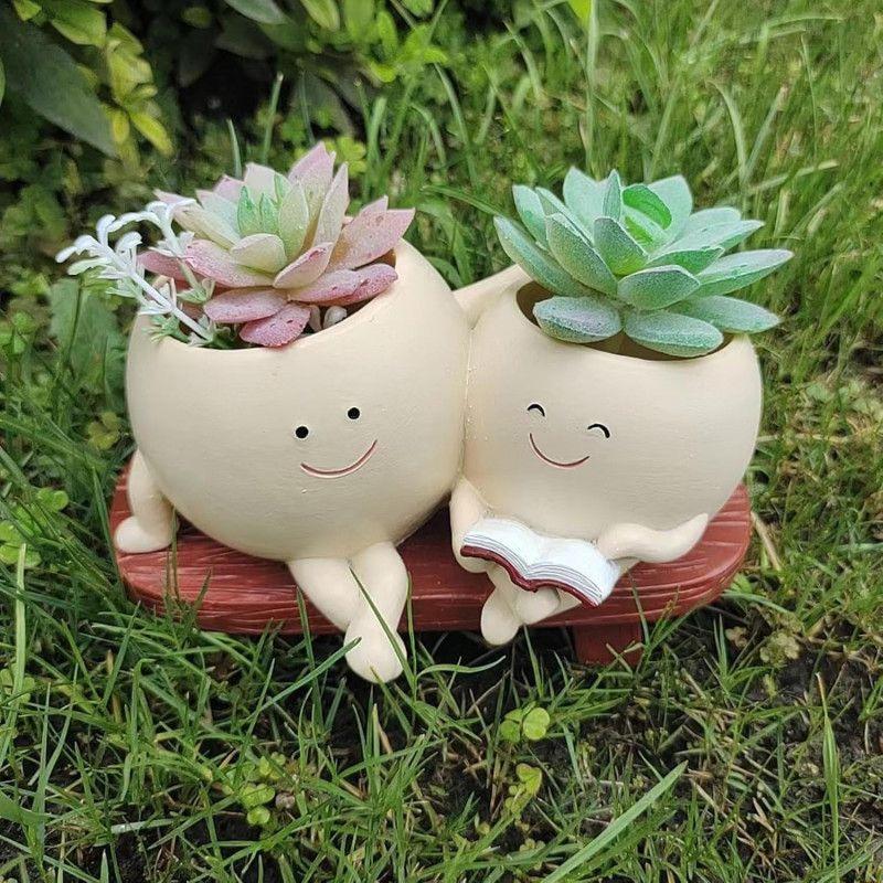 Cute Cartoon Smiley Flower Pot Vase – Porcelain Succulent Planter for Home Decoration