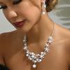 Elegant Pearl Necklace Ears Sparkling Earrings Set Flower Necklace  Bridal Wedding