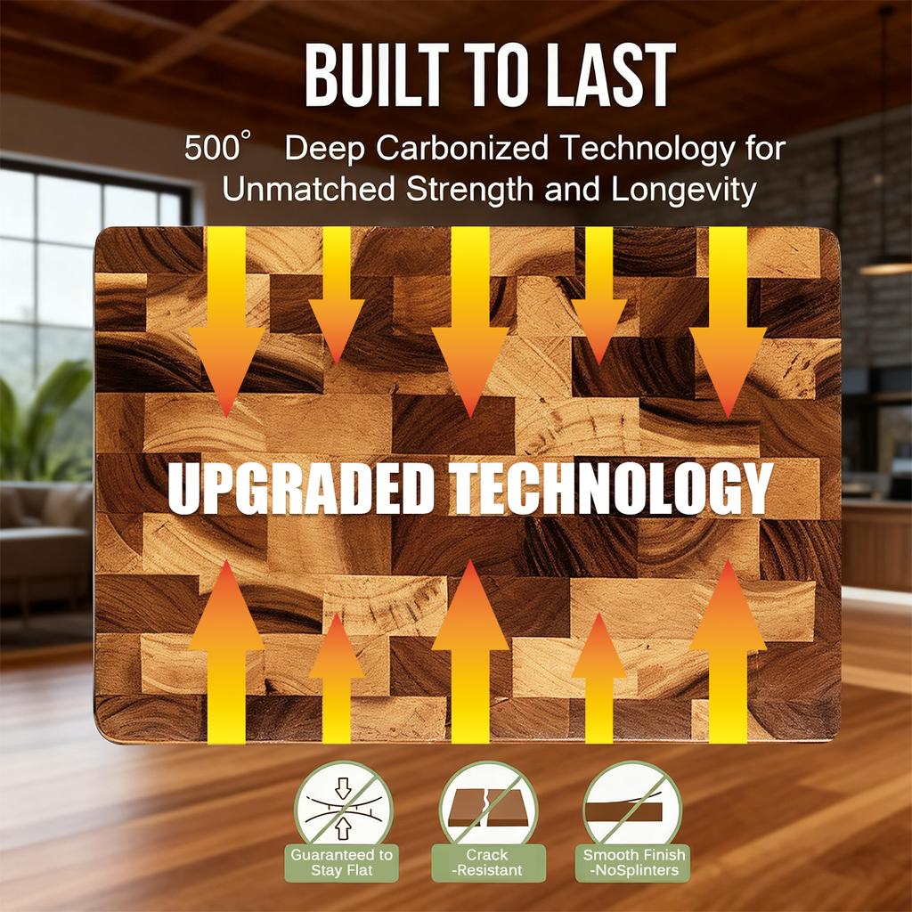 WXCOO Cutting Board Made of High Quality Acacia Wood On Both Sides Stainless Steel Chef Knife Meat Cleaver Kitchen Scissors