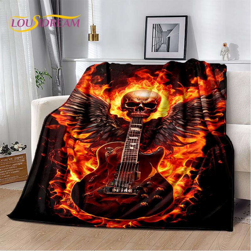 Skull Electric Guitar Classical Guitar Blanket,Soft Throw Blanket for Home Bedroom Bed Sofa Picnic Travel Office Cover Kids Gift