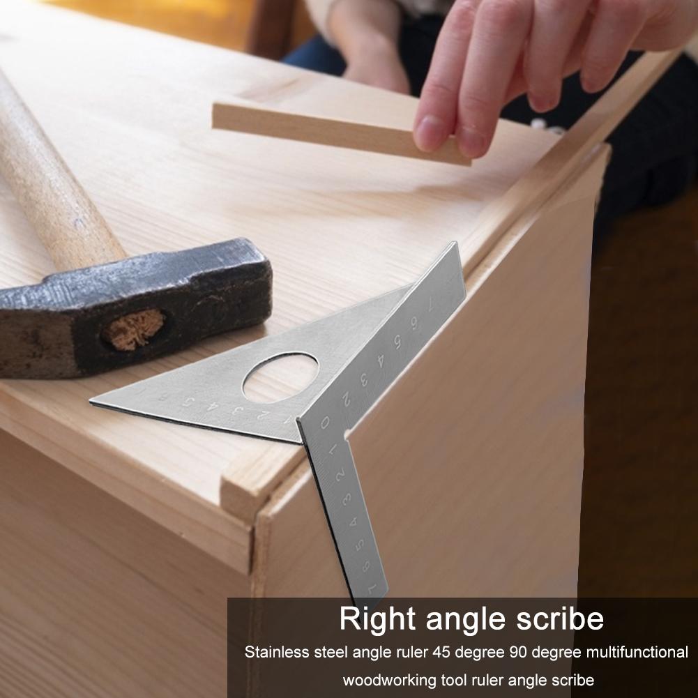 Edelstahl Winkelmaß Geodreieck Multifunktion Holzbearbeitung 45 90 Grad Mess-Markierlineal Winkelgeodreieck Lineale
