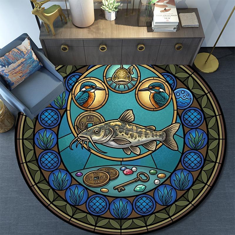 Marine Life Glass Round Area Rug Under Office Chairs Bedroom Living Room Home Decor