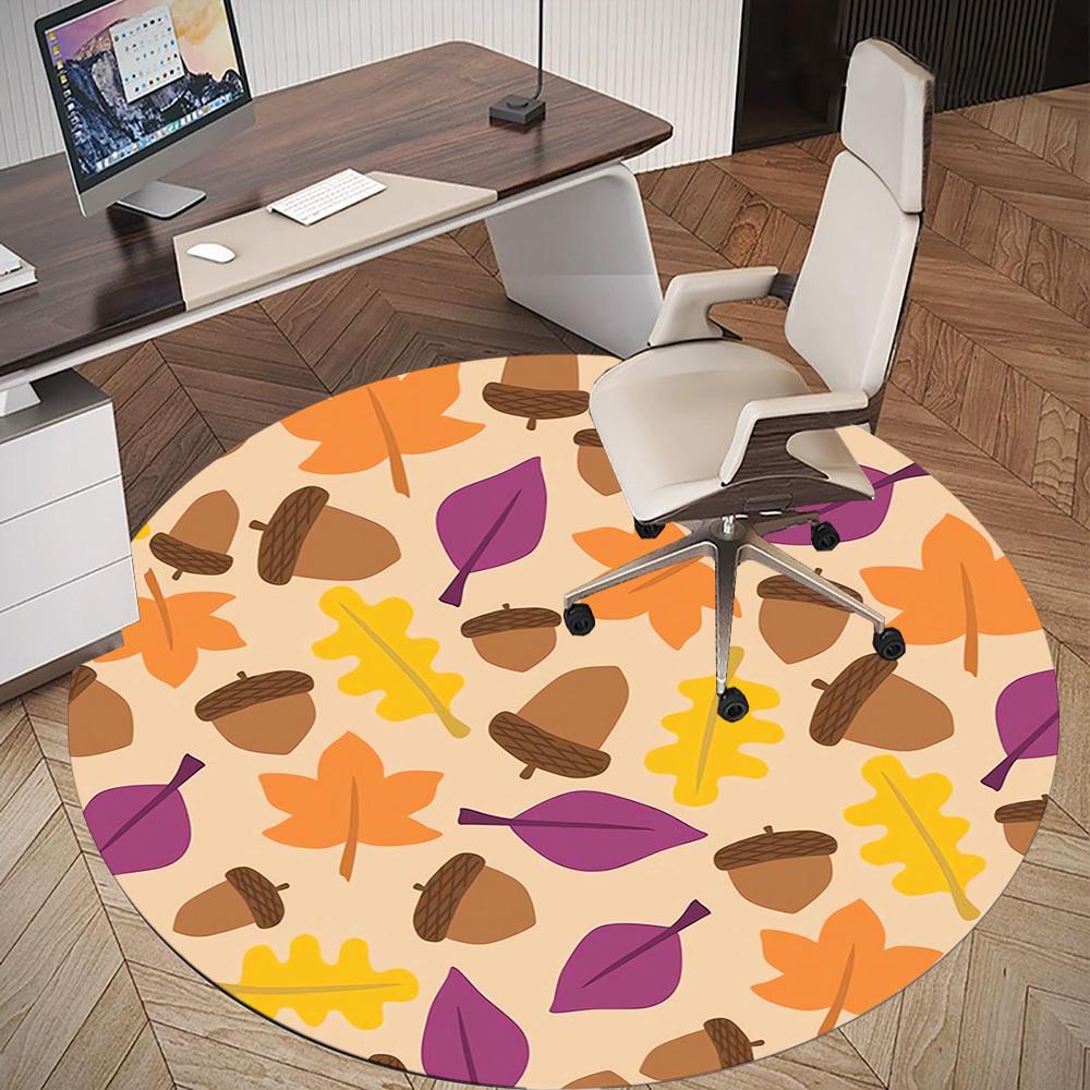 1pc Autumn Leaves Acorns Round Chair Mat Area Rug - Non-Slip, Floor Mat for Office, Bedroom, and Indoor Decor C1118120