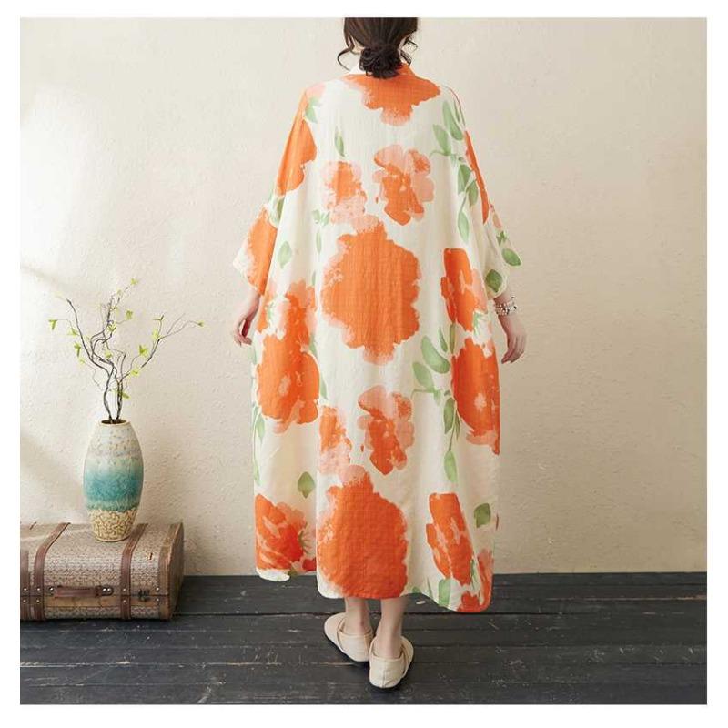 2025 Printed Stand Neck Loose Extra-Large Size Vacation Dress