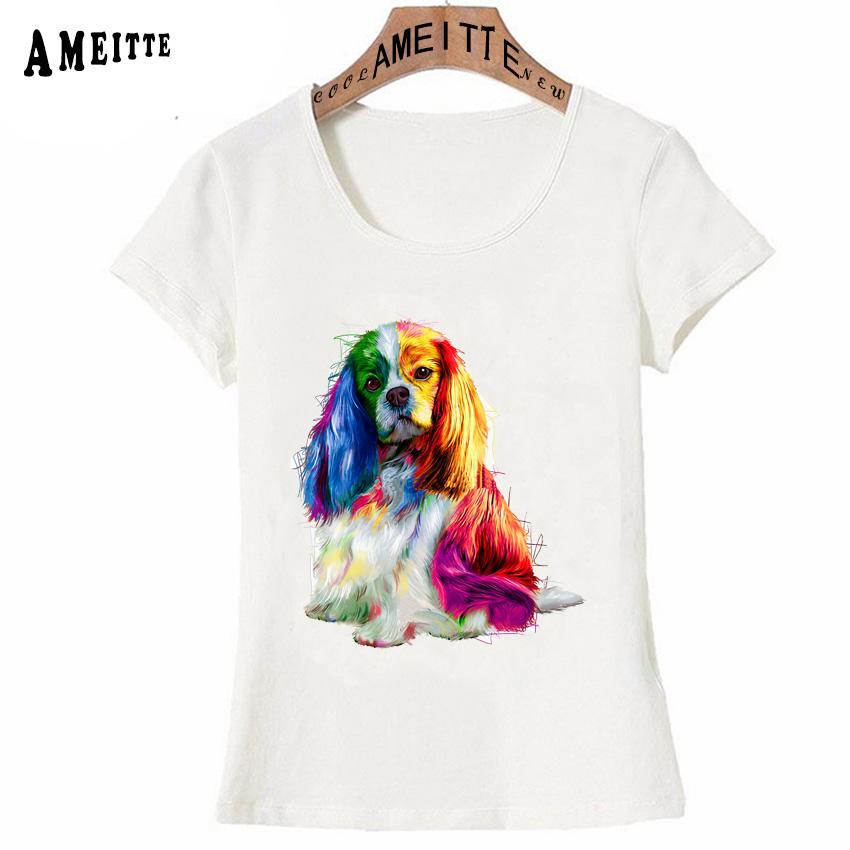 Mantén la Calma Y Camiseta con Estampado de Spaniel del Rey Carlos Cavalier Moda de Verano Camiseta para Mujer Divertida