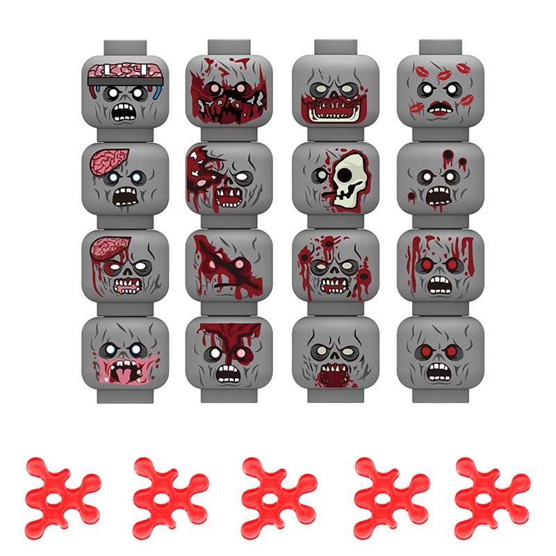 MOC Militär Zombie Verletztes Gesicht Zubehör Bausteine Armee Soldaten Figuren Kopf Emotionale Waffe Teile Mini Steine Spielzeug