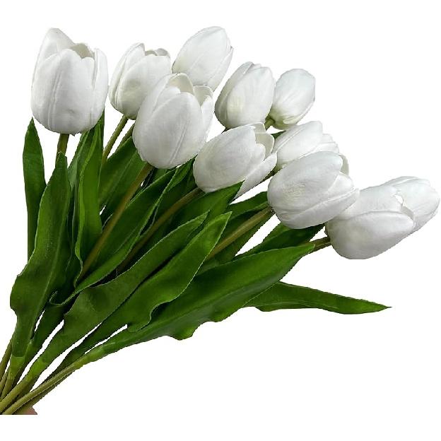 Set of 12 White Tulips Artificial Flowers Real Touch with Long Stems Faux Realistic Tulips Flowers 20 Inches That Look Real for Home Office Wedding