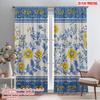 2pcs,2D Plane Printing Light Filtering Curtains Blue Yellow Floral Stripes Versatile Durable Polyester (without Rod) Art Deco